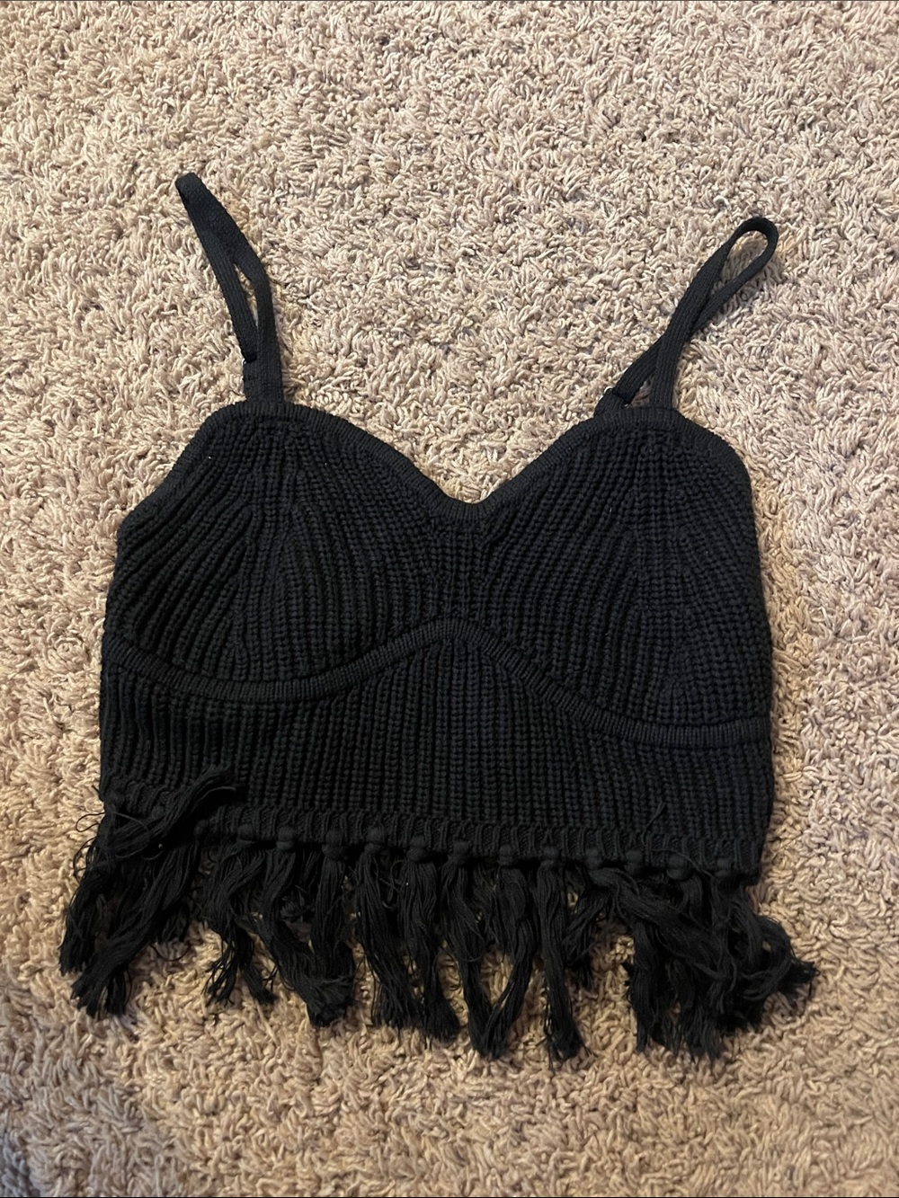 wild fable Black Crocheted Fringe Tank Top